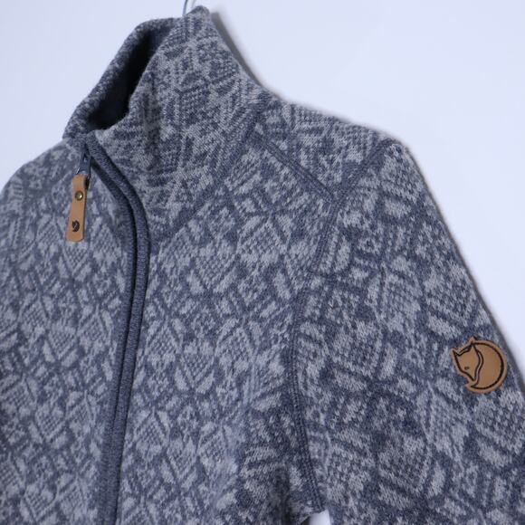 FJALLRAVEN Snow Wool Cardigan Grey Jacquard Full Zip Long Sleeve Women's XS - Picture 3 of 12